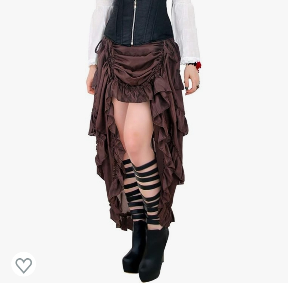 Steampunk High Low Ruffle Skirt Adjustable I sz S I Coffee